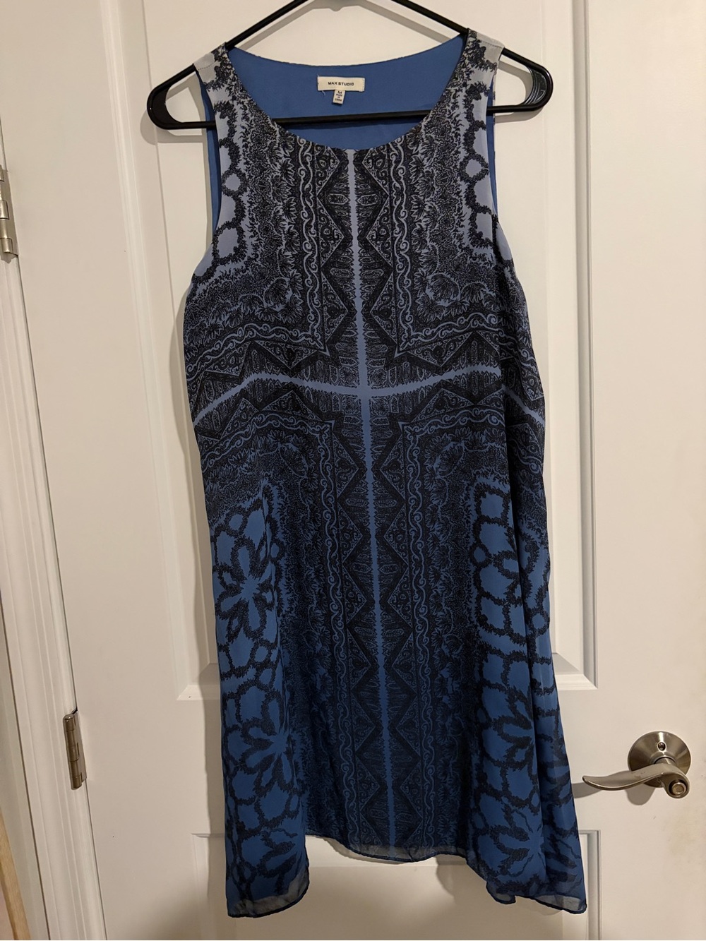 Max Studio Blue and Black Patterned Midi Dress Size Medium